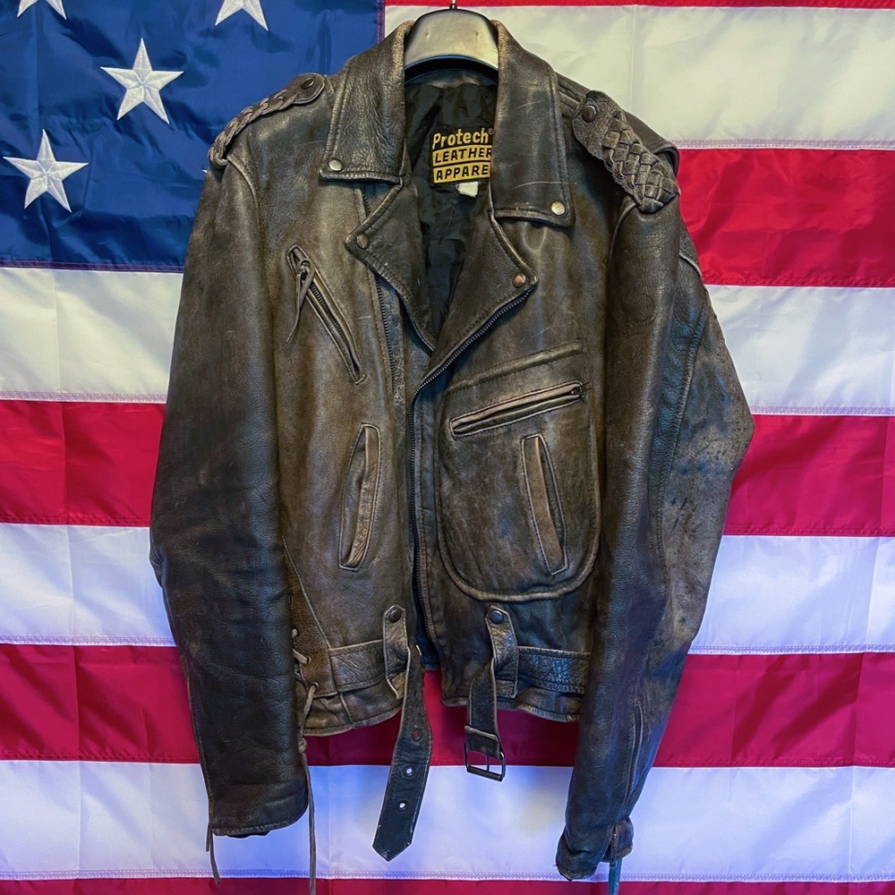 Vintage distressed leather biker jacket